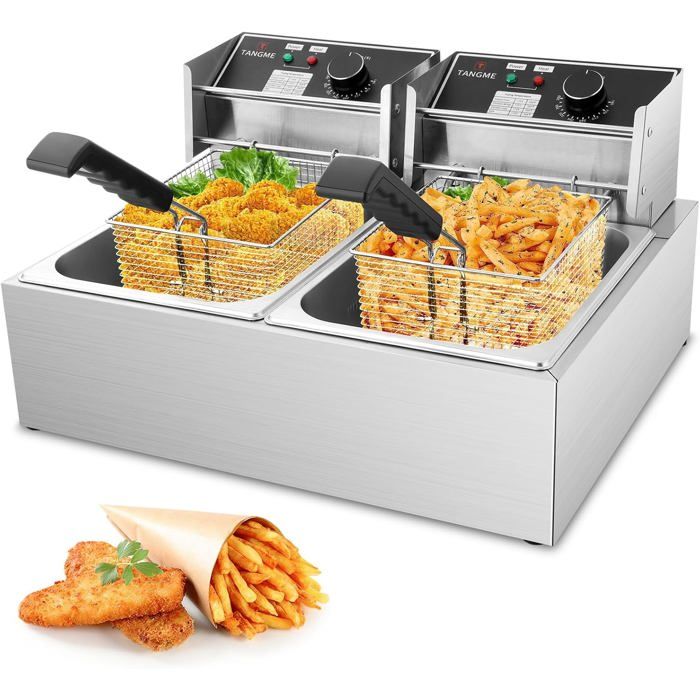Friteuse Professionnelle 5000W Friteuse Électrique Avec Paniers Cuve En Acier Inoxydable Épaissi 08Mm Friteuse À Huile De Compt - Dc life