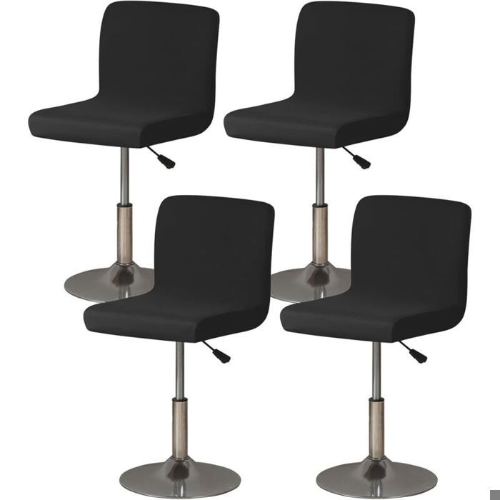 Ensemble de 4 housses extensibles pour tabourets de bar avec dossier noires lavables carrées pivotantes. Élastiquées elles