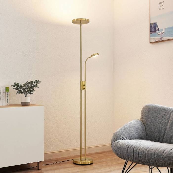 Lampadaire à éclairage indirect ampoules LED - Lindby - lampadaire salon - - laiton mat