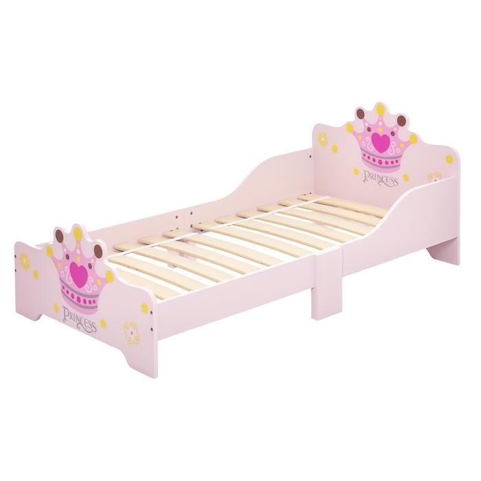Lit Enfant 140 x 70 cm - lit denfant Design Princesse Motif Couronne - sommier à Lattes Inclus - MDF Contre-plaqué Rose