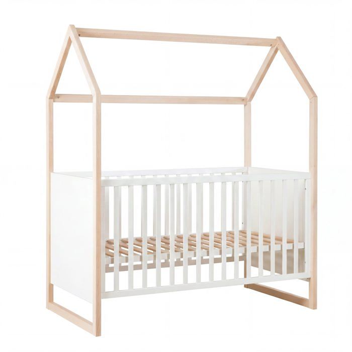 Lit bébé cododo évolutif 70 x 140 cm - ROBA - Noah - Blanc / Chêne