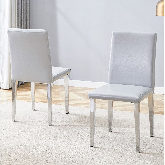WOVREO Lot de 2 chaises de salle a manger design minimaliste PU gris clair pieds metal argent