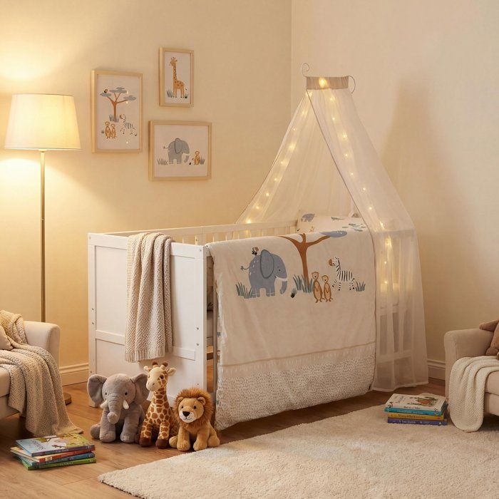 Lit combiné évolutif 70 x 140 cm - ROBA - Savanna Friends - Blanc - Matelas et textile inclus