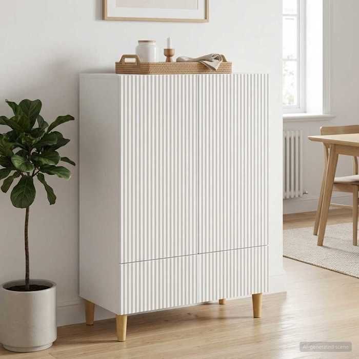 Buffet avec tiroirs - vidaXL - bois dingénierie - blanc - 2 portes - 1 tiroir - 66 x 345 x 95 cm &858337