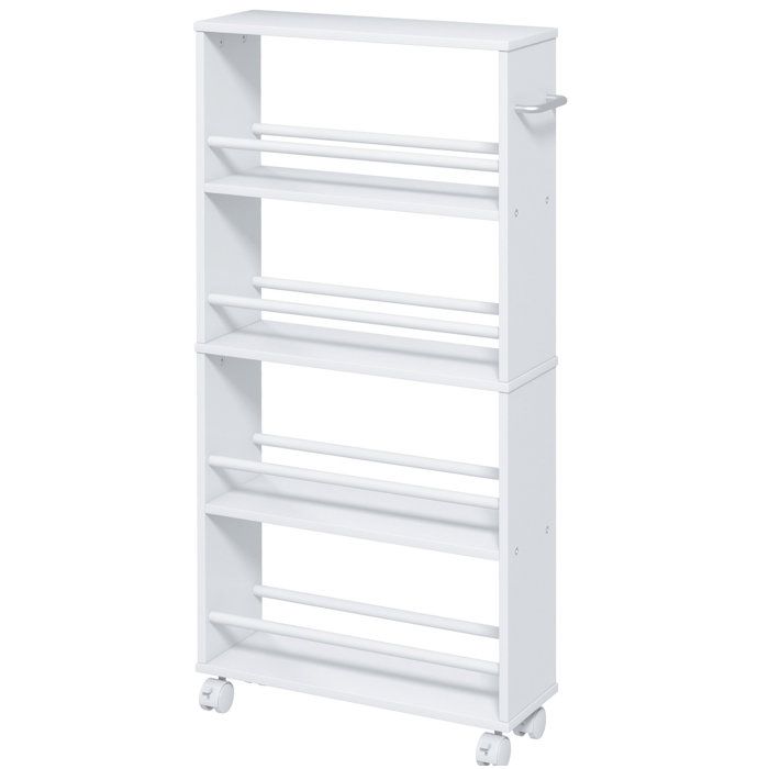 SENVIRO desserte étroite sur roulettes 4 niveaux 45 x 15 x 91 cm avec poignée en U blanc