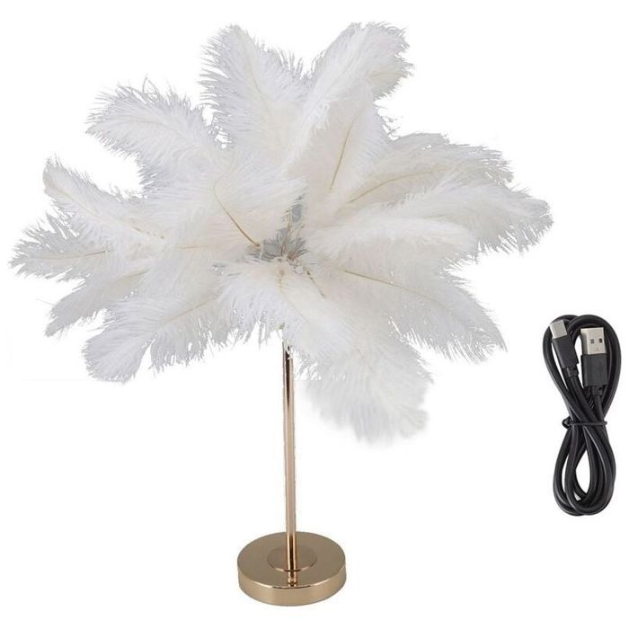 Jeffergarden Plume Lampe De Table Interrupteur Tactile USB Plume Dautruche Lampe 3 Couleur Gradation Lampe De Bureau avec Base En M