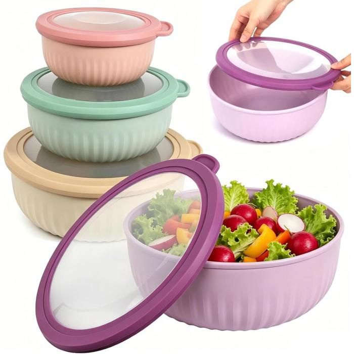 Lot de 4 saladiers avec couvercle sans BPA empilables pour lave-vaisselle micro-ondes congélateur 0 6/1 25/2 25/3 6 l (coloré)