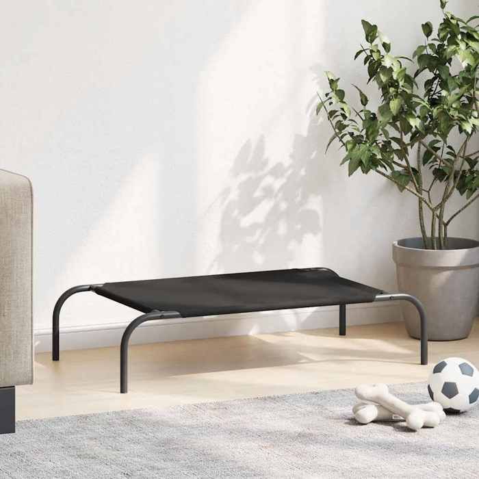 Lit surélevé pour chien - vidaXL - Noir - acier - 90x50x20 cm - Facile à nettoyer - Structure robuste 372097