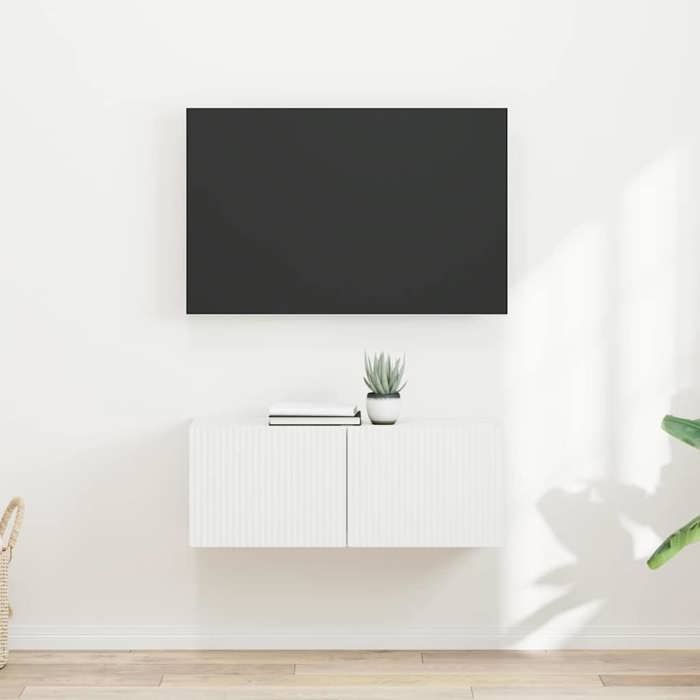 vidaXL Meuble TV mural 2 pc blanc bois ingénierie lot meubles suspendus design épuré