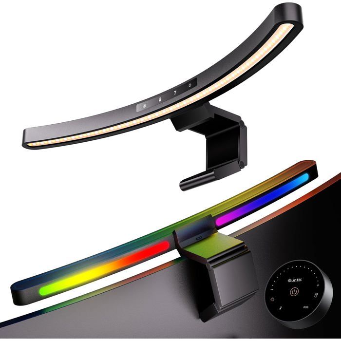 Lampe Ecran RGB Incurvé Monitor Light Bar IM Music Sync 45cm Noir RGB Rétroéclairage Sync Musique 88+56 LED Double Réglage-Tactile