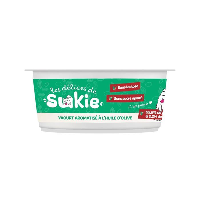 Friandises Chien - RIGA - Les Délices de Sukie Yaourt - Digestion - Sans lactose - Huile dolive 110 g Friandises Chien - RIGA - Les Délices de Sukie Yaourt - Digestion - Sans lactose - Huile dolive 110 g