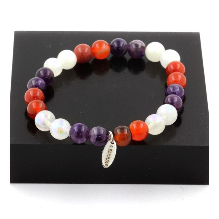 Bracelet Perles Agate Rubanée Bleu 8mm - Pierres Naturelles Fabriqué En France - Neuf
