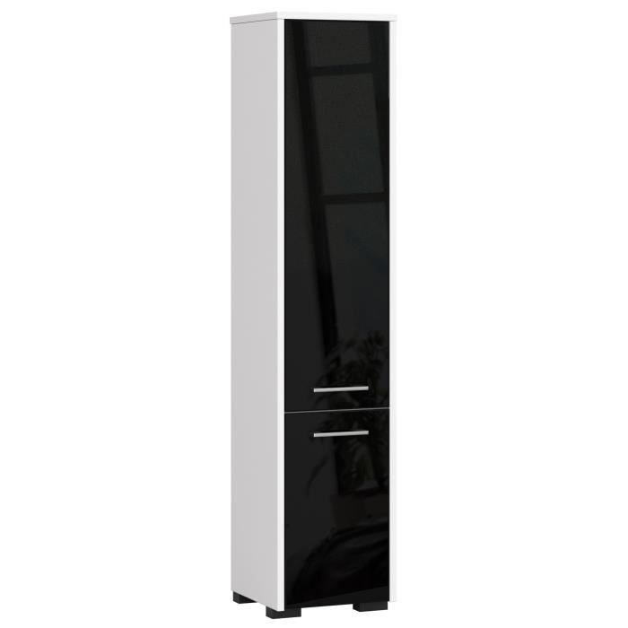 Colonne de salle de bains AKORD FIN blanche 30 cm - 2 portes noir brillant - 5 étagères