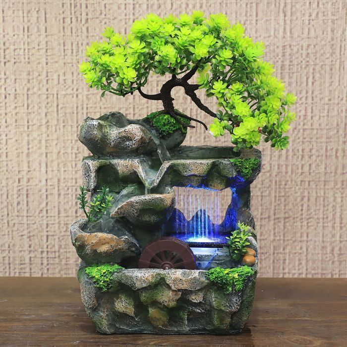 Lights4fun Fontaine Cascade d'eau Décorative pour Extérieur avec 2 LED