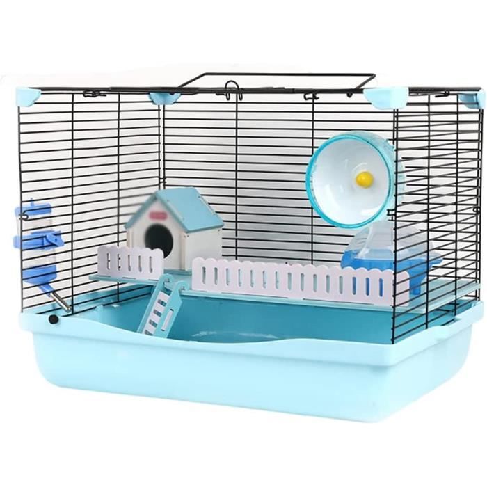Cage à Hamster 2 Niveaux Rose – Habitat Pour Petit Animal, Couvercle Transparent, Facile à Transporter
