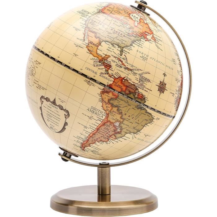 Globe Terrestre Exerz 14cm - Décoration Bureau & Éducative - Version Anglaise - Style Rétro Avec Support Métal Bronze
