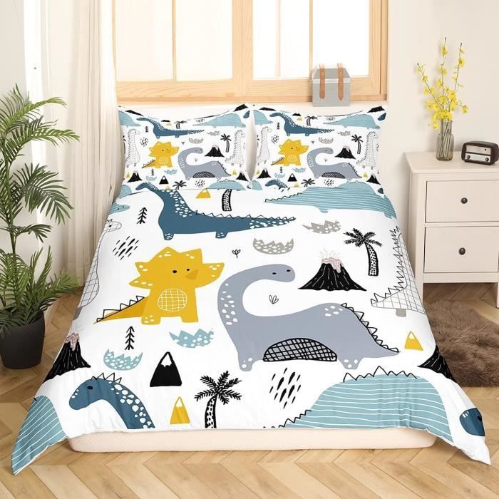 Parure De Lit Dinosaures Pour Enfants - Housse De Couette + 2 Taies - Tailles Single/Double/King/Super King - 100% Polyester Doux