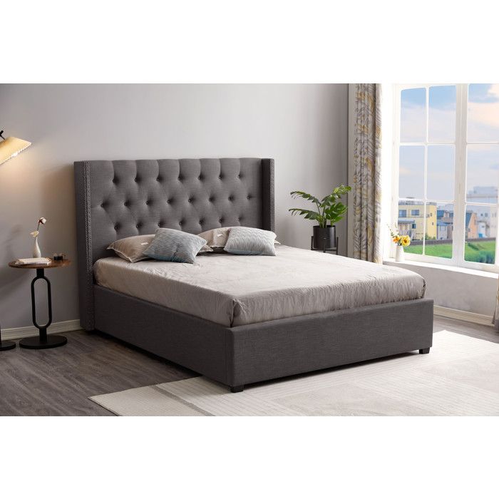 Lit Katia - Élégance et Solidité (Taille: 140 X 190 CM - Couleur: Gris Anthracite)