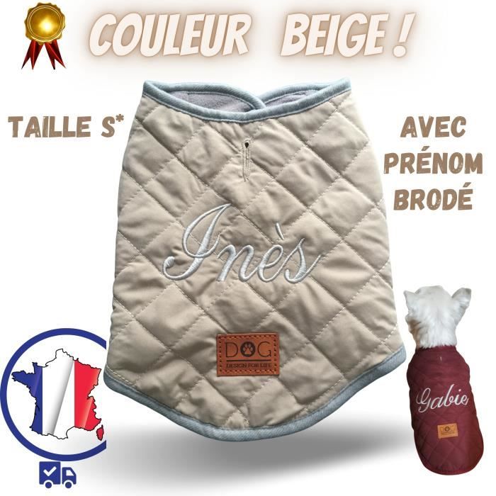 Meilleurs prix pour Manteau pour chien brodé avec son NOM Taille S veste BEIGE personnalisée pour chien envoyer son NOM après validation de l'achat