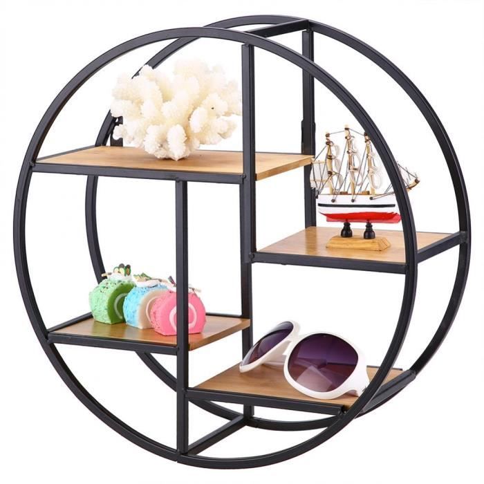 Etagere Murale En Bois Fer Artisanat Ronde Rack Storage Pour Decoration De Maison Cdiscount Maison