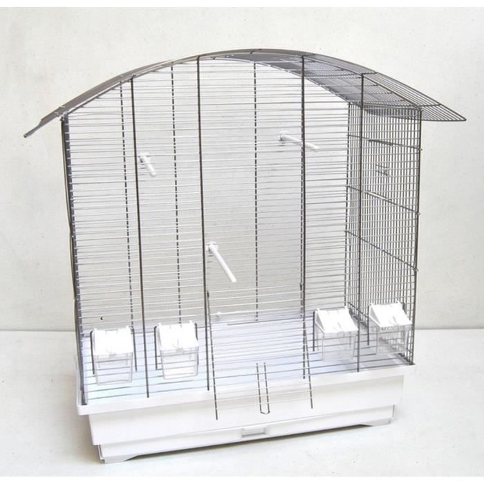 Cage pour Oiseaux - Non spécifié - Perruche Ondulée - 2 Portes - 3 Perchoirs - Chrome-Blanc