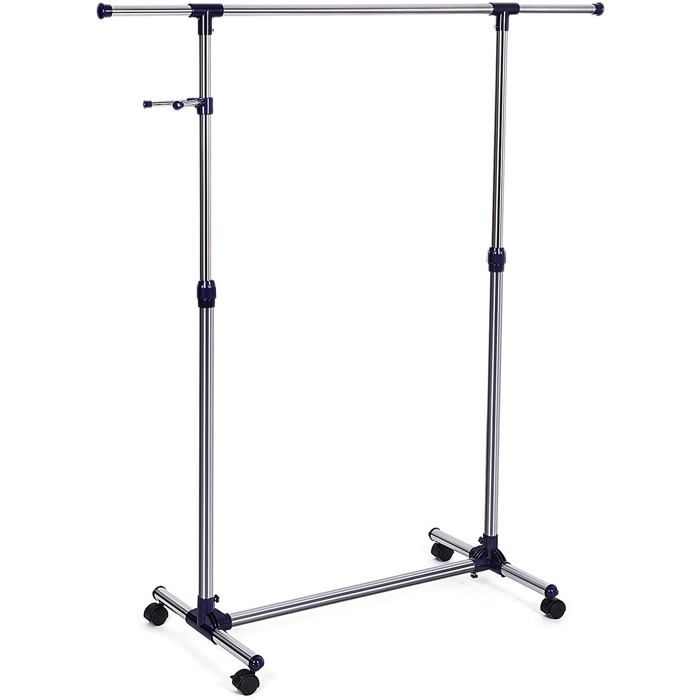 Porte-Manteau Sur Roulettes LOVE IT STORE IT - 2 Barres Réglables Hauteur/Largeur + Étagère - Blanc/Chrome - Rangement Mobile