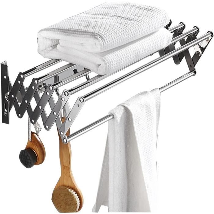 FREEAMG Séchoir à Linge Mural Pliable 5 Barres Blanc 80cm - Économiseur D'Espace Intérieur/Extérieur