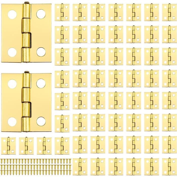 60pcs Charniere Miniature Mini Charnières Laiton Mini Charnières pour Miniature Petites