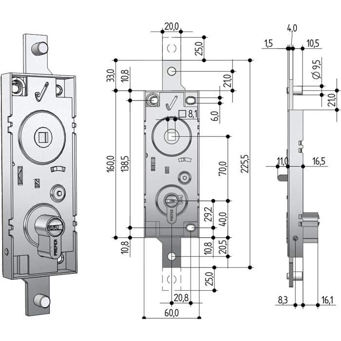Serrure Encastrée 90/50 Pour Porte De Maison - Acier, Carré 8mm - Droite/gauche - Neuf Keymet Allemagne