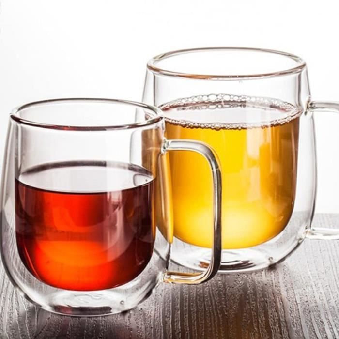 SHIYOU-Tasses à Café en Verre à Double Paroi, 250ml Tasse à Café en Verre, Ensemble de 4 Tasses à Cappuccino avec Poignée, Tasse à Espresso Latte Isolée (8oz