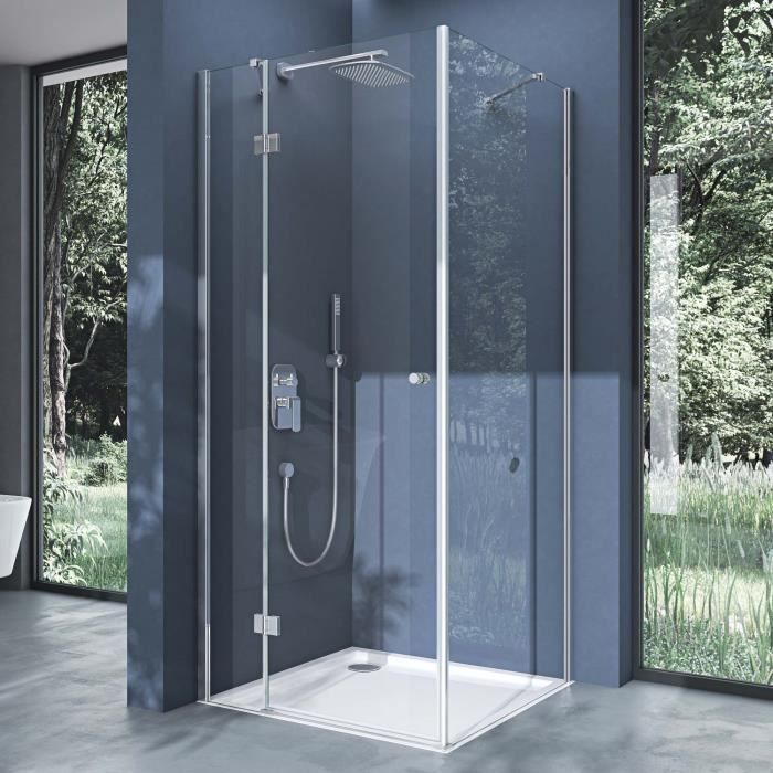 Paroi de douche transparent en angle 100x100cm cabine de douche avec porte pivotante Sogood Ravenna5 rectangulaire