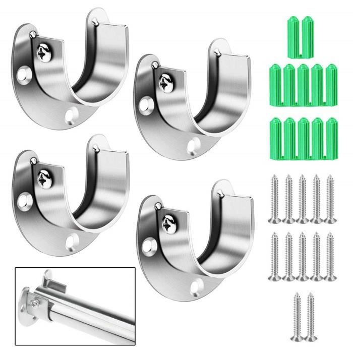 Mdurian 4Pcs Support de Tringle à Rideau, Supports de Tube de Penderie Acier Inoxydable en Forme U Cintre à Rideau Support de Rail Mural Réglable