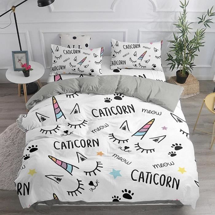 Couette 140x200 4 Saisons Arc-En-Ciel Réversible + 2 Taies – Coton De Soie Doux Enfant Fille
