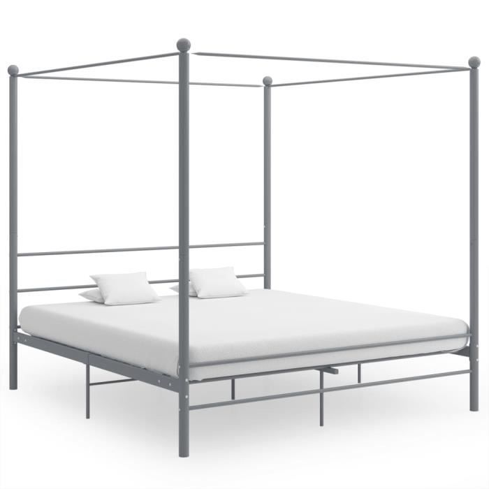 Lit à baldaquin adulte et enfant pour 2 personnes Meilleurs Meuble - Gris Métal - Elégance - Chic