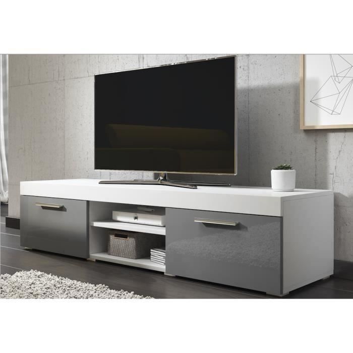Paris Meuble Tv Contemporain Decor Blanc Et Gris 140 Cm Achat Vente Meuble Tv Paris Meuble Tv Blanc Et Gris Soldes Sur Cdiscount Des Le 20 Janvier Cdiscount
