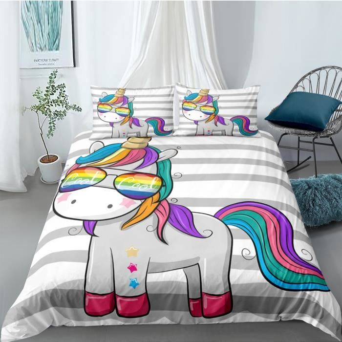 Housse De Couette Licorne Pour Fille - Parure De Lit 3D Avec Taies D'oreiller - Douce Et Facile à Entretenir - Taille 240x220cm - 12