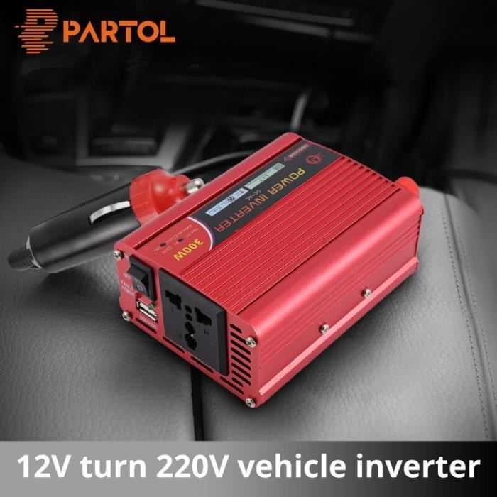 KOCAN Onduleur, Onduleur De Voiture 200W Convertisseur DC 12V à AC 220V Avec 2 Prises AC 4 Ports