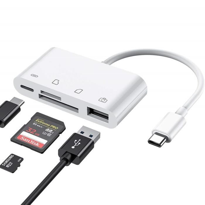 TUTUO Adaptateur USB Type C Hub avec Lecteur de Carte TF/SD et Port USB-A Noir SDXC/Micro SD/Micro SDXC et Plus Connecteur OTG pour SD/SDHC 