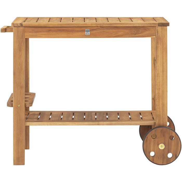 Desserte de jardin a roulettes en bois d'eucalyptus FSC - 93 x 49 x 74 cm - avec porte-bouteilles