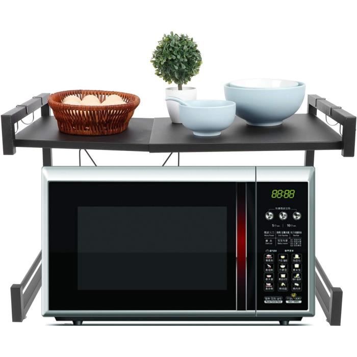 Étagère Extensible Pour Micro-ondes -MIPAN- Étagère De Cuisine-Avce 3 Crochets -Réglage 40 à 65 Cm -Maximale : 25 Kg - Noir - Electroménager