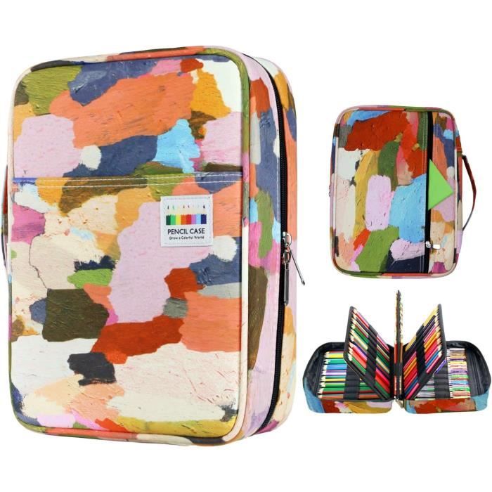 Shulaner Trousse 500 Pour Crayons De Couleur 500 Ou Stylos Gel De Couleur 340 Avec 5 Fermetures éclair, Grande Capacité En Cuir Pencil Case 500 Slots - Noir, Grandes Trous