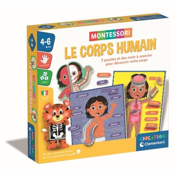Montessori - Clementoni - Le Corps Humain - Jeu éducatif pour apprendre comment est fait le corps à l'interieur et à l'exterieur - D