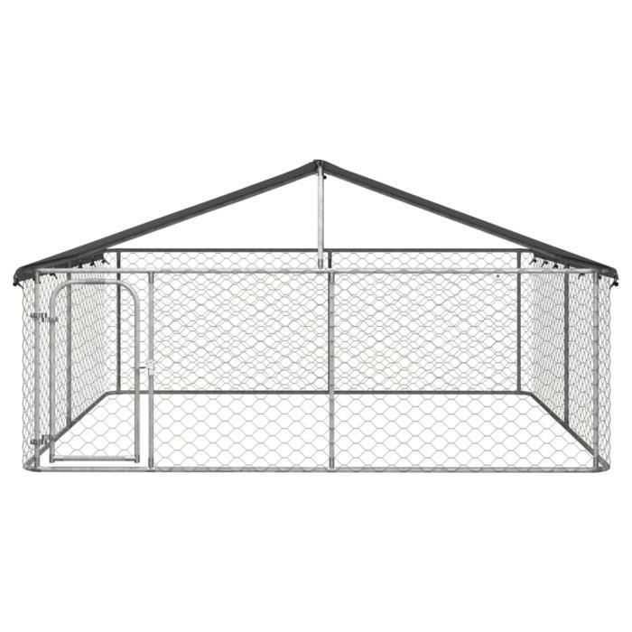 Chenil extérieur - Dilwe - 300x300x150 cm - Acier galvanisé - Tissu polyéthylène - Toit inclus