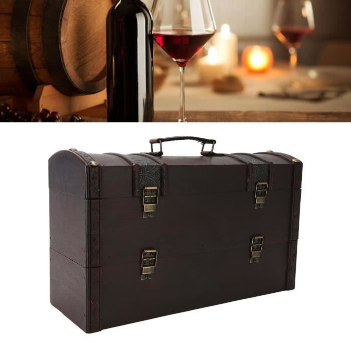 Coffret Cadeau En Bois Pour Bouteille De Vin - Design Double Avec Poignée - Idéal Anniversaire, Fête
