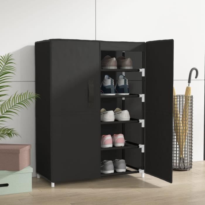 Armoire à chaussures - ESTINK - 60x28x90 cm - Tissu non tissé - 5 niveaux - Noir