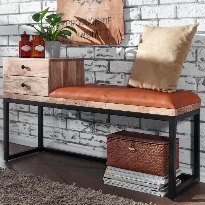 FineBuy FineBuy Banc en Tissu 120 cm Bois Massif Rembourré Banc Banquette Couloir Espace 
