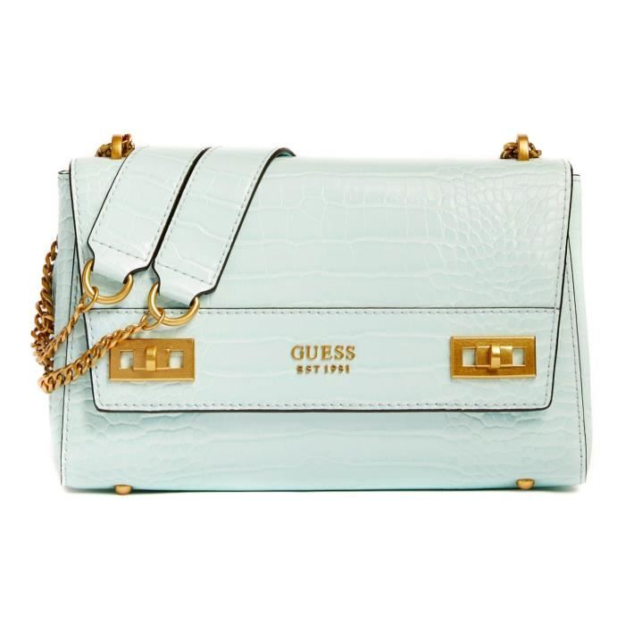 GUESS Katey Croc Danna Flap Shoulder Bag Surf [203612] sac à épaule