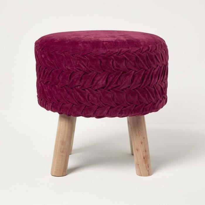 Pouf en velours plissé Lyla sur pieds Magenta Pouf en velours plissé Lyla sur pieds Magenta