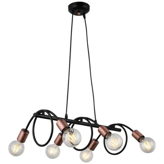 homemania lampe à suspension done - lustre - lustre de plafond - cuivre, noir en métal, 61 x 37 x 80 cm, 6 x e27, max 40w