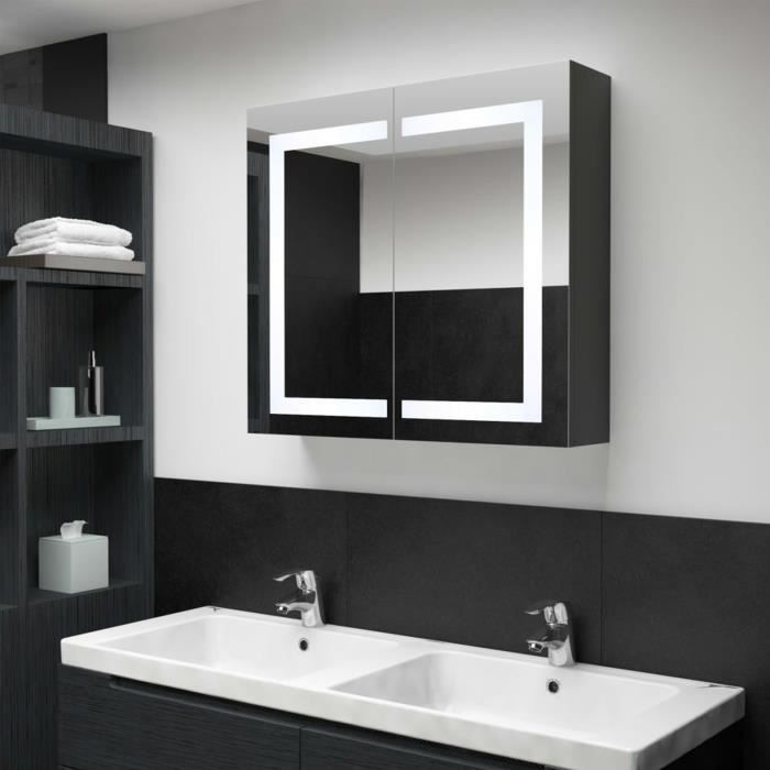 ikayaa armoire de salle de bain à miroir à led 80x12,2x68 cm